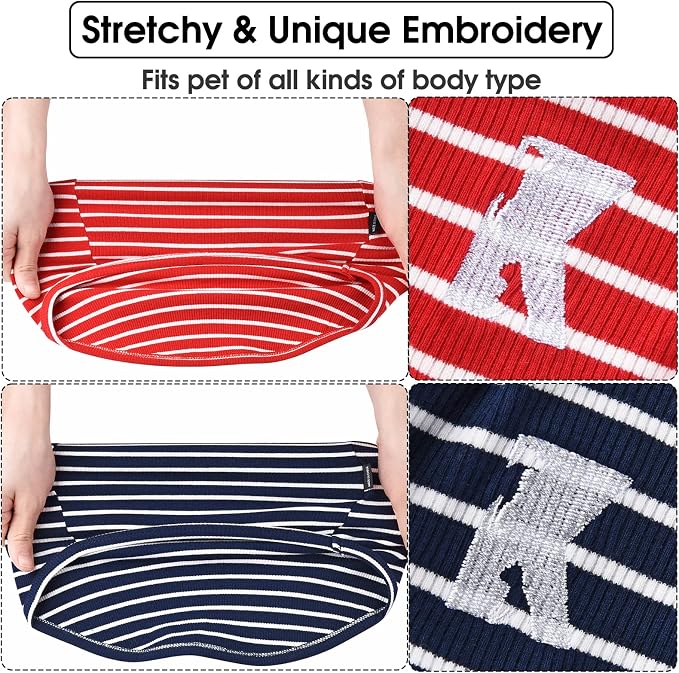 Koneseve Dog Shirt Vest Lightweight Stretchy Dog T-Shirts Soft Cool Sleeveless Stripe Vests Breathable Clothes for Puppy Kitty Cats Small Medium Large Dogs 2 Pack Red + Blue [S/Small]