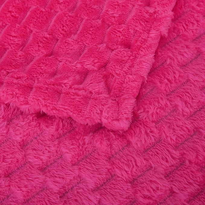 Puncuntex Hot Pink Throw Blanket 108"×90" Fuzzy 3D Jacquard Decorative | Flannel Fleece Super Soft Plush Cozy Blanket for Couch Sofa Chair Lightweight