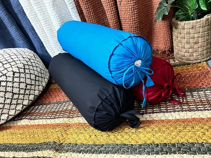 Round Bolster Cover Cervical Neck Roll Cotton Pillowcase for Cylindrical Pillow with Drawstring Closure Neck Pillow case 6" x 18" (15 x 45 cm) Turqouise Blue
