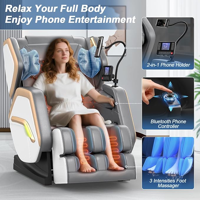 Massage Chair Full Body, Zero Gravity Massage Chair 2025 for Back Fatigue with 10 Fixed Rollers, Airbags, Heating, Phone Controller, Bluetooth Speaker, Nightlights for Living Room, Bedroom