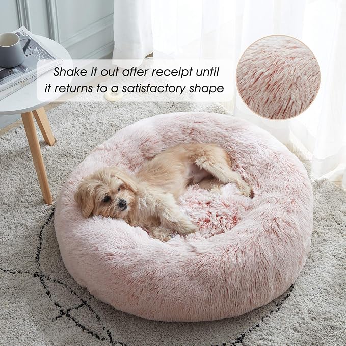 Western Home Calming Donut Medium Dog Bed Washable Pet Bed,30" Pink | Fluffy Faux Fur Round Cuddler,Anti-Anxiety,Anti-Slip Bottom,Plush Pet Dog Beds for Medium Sized Dogs,Up to 45 LBS