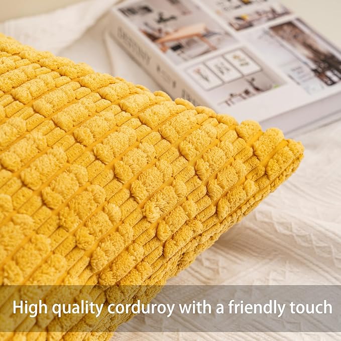 Aegero Pack of 2 Corduroy Decorative Throw Pillow Covers 24x24 Inch, Yellow | Fall Soft Striped Pillow Covers Modern Farmhouse Home Decor Christmas Throw Pillow Covers for Sofa Living Room Couch Bed