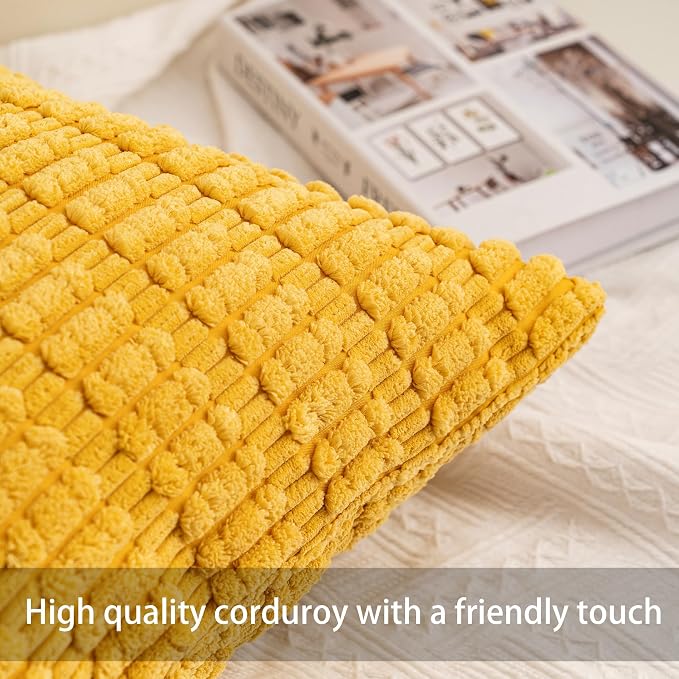 Aegero Corduroy Decorative Throw Pillow Covers 14x36 Inch Soft Striped Pillow Covers Modern Farmhouse Home Decor for Sofa Living Room Couch Bed（Yellow）