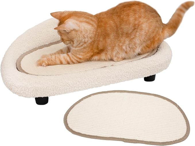 Cat Sisal Scratcher Bed with Refill Pad, Horizontal Scratching Sofa, Sisal Couch for Indoor Cats, Off-White Color