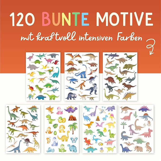 120 Skin-friendly Kids Tattoos - Dermatologically Tested & Rated VERY GOOD - Made in Germany - Our Temporary Tattoos for Kids (Dinos Theme)