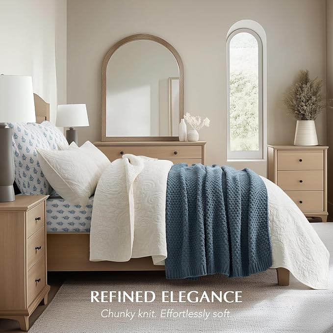 EVERGRACEHOME Chunky Chenille Knit Throw Blanket, 50 x 60, Stormy Blue | Sculpted Moss Stitch, Chic Modern Farmhouse, All-Season Warmth, OEKO-TEX® Certified, Elegant Blanket for Couch, Bed, Sofa