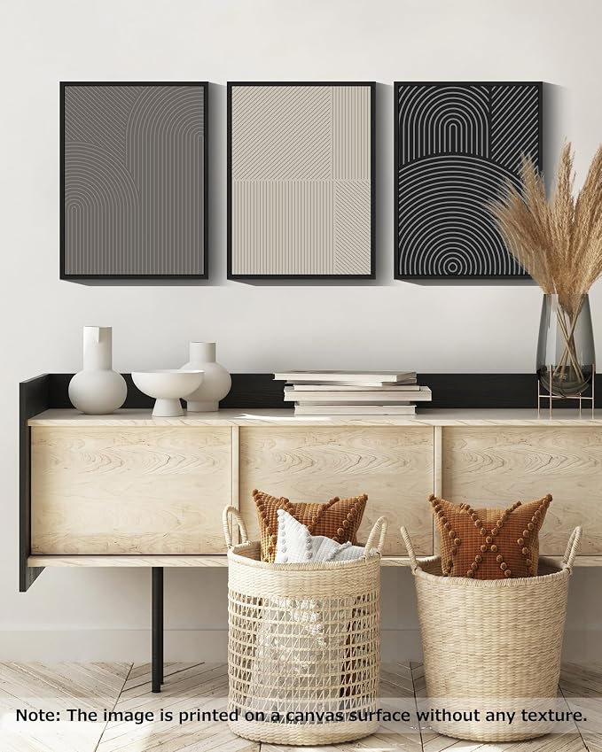 Drsoum Mid-Century Modern Framed Wall Art Minimalist Abstract Boho Neutral Line Wall Decor Geometric Artwork Kitchen Dining Room 11x14in Black Framed