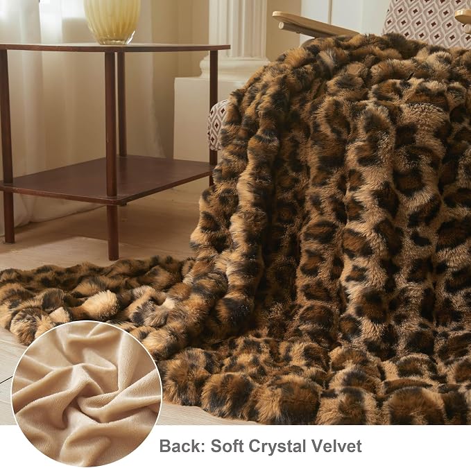 LIFEREVO Cheetah Print Luxury Fluffy Faux Rabbit Fur Throw 50x60, Brown | Leopard Print Plush Bubble Blanket for Bed Couch Sofa, Decorative Soft Furry Lap Throw for Bedroom Living Room Office