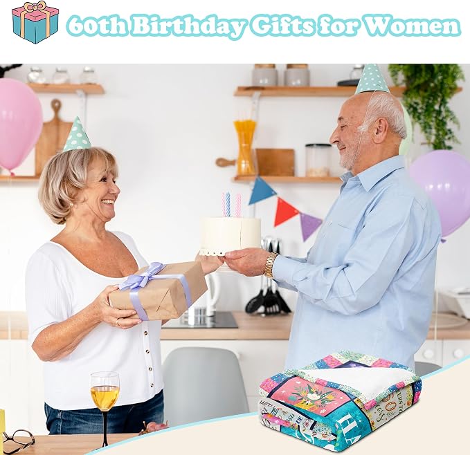 Butonus 60th Birthday Gifts for Women Blanket 60x50in, Gifts for 60 Year Old Woman, Happy 60th Birthday Decorations, 1966/Sixty Birthday Present for Her