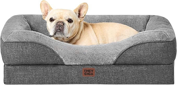 EHEYCIGA Orthopedic Dog Bed for Medium Dog, Memory Foam Dog Couch, Grey | 30x20 Inch Dog Sofa with Sides, Waterproof Liner & Washable Removable Cover, Bolster Pet Couch