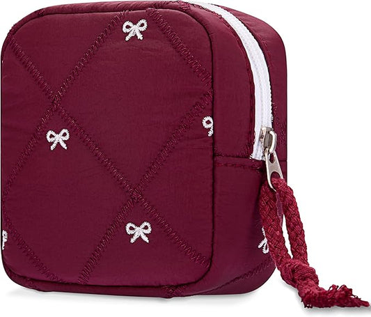 Period Bag for Girls, Quilted Period Pouch for Women, Sanitary Napkin Storage Bag Menstrual Pad Pouches Tampon Holder for Purse Pad Bag Gifts for Teen Girls(Red)