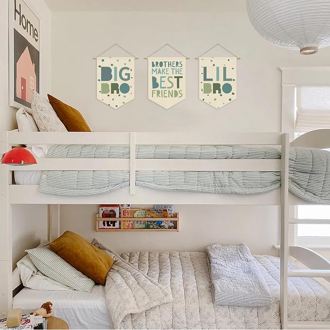 Big Brother Nursery Decor Canvas Banner,Boy Bedroom Playroom Wall Art Decorations,Boho Twin Room Sign,Big Bro Lil Bro, Sage Green Blue Kids Room Sibling Wall Hanging Pennant Flag Banner