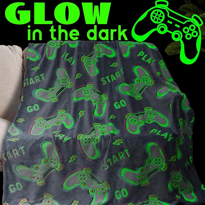 Gaming Blanket Gifts for Boys Girls, Soft Fleece Game Throw Blanket | Glow in The Dark Gaming Blanket for Kids, Christmas Birthday Gifts for Boys, Cozy Kids Blanket for Bed Room Decor 50"×60"