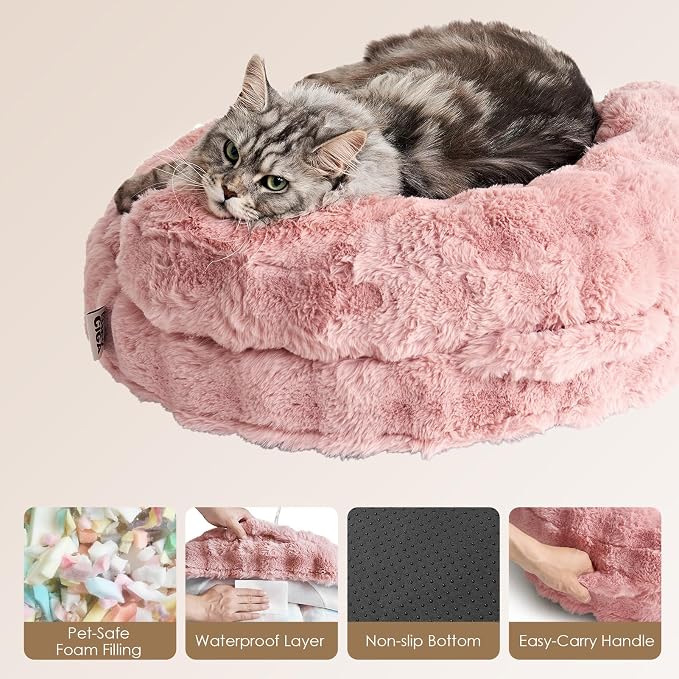 EHEYCIGA Soft Cat Couch Bed for Indoor Cats, Fluffy Small Dog Bed with Removable Washable Cover, Bolster Pet Sofa, Waterproof and Non-Slip, 24" x 24"x 7", Pink