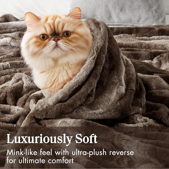 Madison Park Zuri Ultra Soft Faux Fur Twin Blanket Reversible, Brown | Ultra Soft, Breathable Fabric for Bed or Couch, Lightweight, Plush, OEKO-TEX Certified