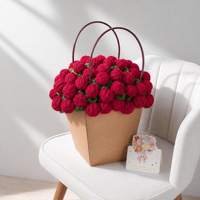 Ivydale 43inch Crochet Flower Bouquet Throw Blanket Red Rose