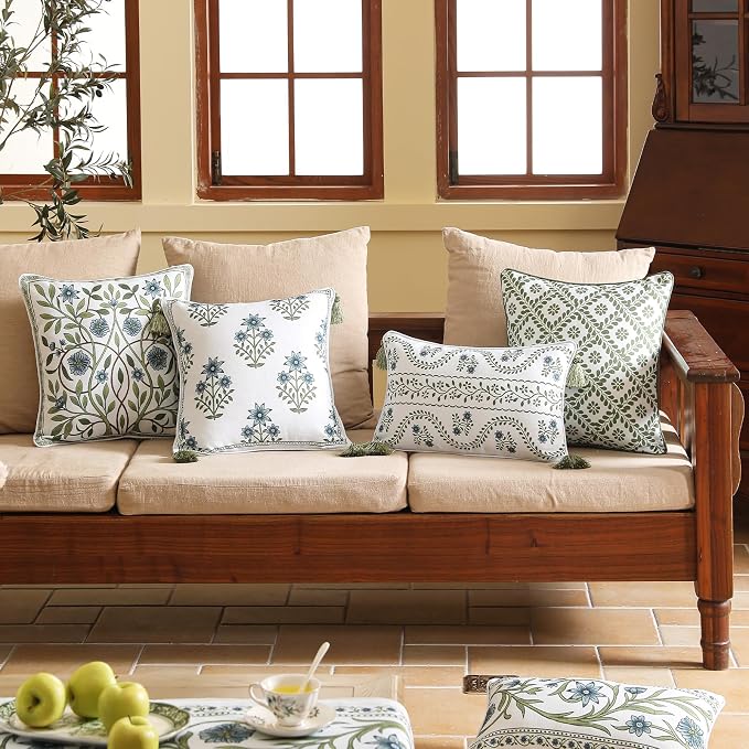 Designer Linen Throw Pillow Cover,Set of 2,18"x18"-Mosella C | French Elegant Square Decor Pillow Cover,Concealed Zipper Design,Floral Pattern,Sofa,Bedroom,Living Room,Lounge Chairs