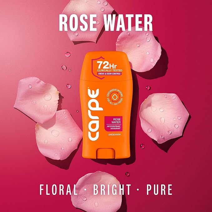 Carpe Underarm Antiperspirant for Women - 72 Hour Sweat & Odor Control - Women's Sweat Control Antiperspirant Deodorant - Extra Strength - Rose Water - 3 Pack