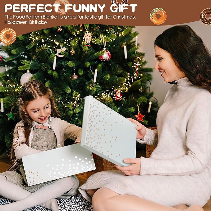 SeaRoomy 71 in Chocolate Donut Blanket, Funny Food Blanket, Double Sided | White Elephant Gifts, Gag Gifts For Teen Boys & Girls, Novelty Christmas Birthday Presents, Double Sided, Soft Flannel