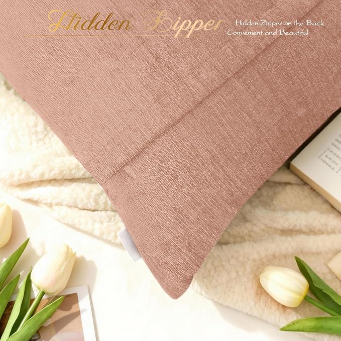BRAWARM Chenille Throw Pillow Covers 22x22 Inches, Dusty Pink, 2 Pack | Decorative Pleated Pillow Covers, Soft Cushion Cases for Sofa Bed Living Room Home Farmhouse (No Insert)