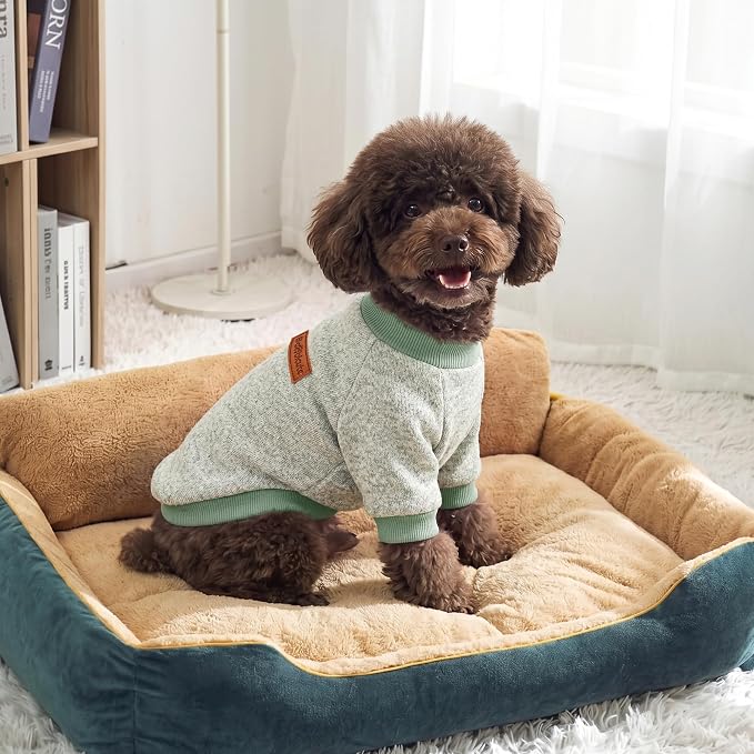 2 Pack Dog Sweaters for Small Dogs Girl Boy Winter Fleece Clothes Warm Soft Dog Sweatshirt Outfit for Dogs Cats Pet Apparel (Light Blue+Matcha Green, L (Back: 15.7", Chest: 19.6", 14-18 lbs))
