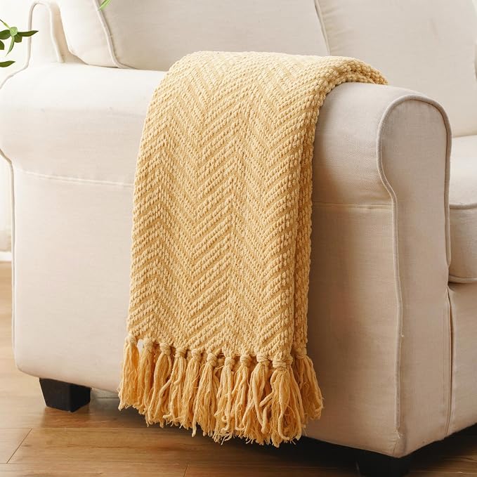 BATTILO HOME Butter Yellow Throw Blanket for Couch, 50"x60" | Fall Throw Blanket for Autumn Halloween Decoration, Gold Throw Blankets for Bed Sofa