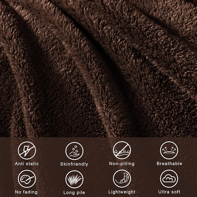 Exclusivo Mezcla Soft Plush Fleece Queen Size Blankets for Bed Living Room | Lightweight Fuzzy Fluffy Large Blanket for All Seasons, Cozy Velvet for Women Men, Machine Washable, 90"x90", Coffee