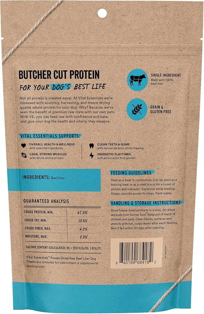 Vital Essentials Freeze Dried Dog Treats, Beef Liver, 5.5 oz Bag | Single Ingredient, Premium Quality, Grain Free Training Treats, USA Made with U.S. & Globally Sourced Ingredients