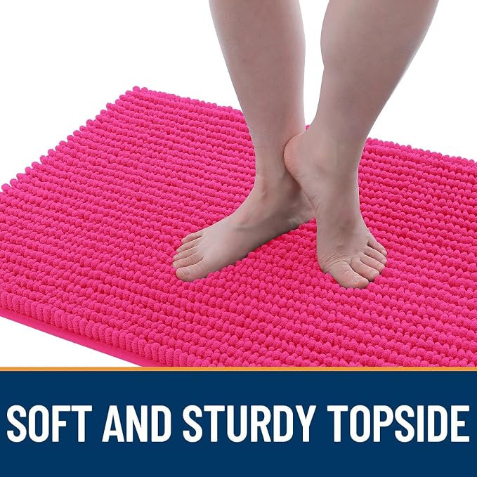 OLANLY Dog Door Mat for Muddy Paws 44x24, Extra Absorbent Chenille Mud Mat | Hot Pink, Absorbs Moisture and Dirt, Non-Slip Machine Washable Doormat, Quick-Drying Indoor Entryway Floor Mat for Dogs