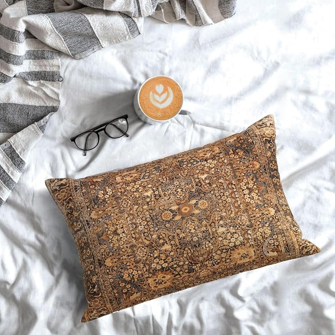 Antique Persian Kirman Rug Print Pillow Covers Decorative Lumbar Throw Pillowcase 12x20 Inch Couch Cushion Cover for Home Decor Living Room Bedroom College Dorm Bed Car Sofa