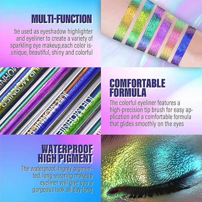 Multichrome Liquid Eyeshadow,Chameleon Eyeliner Colorful Eye Freckle Pen,Metallic Holographic Waterproof Long Lasting Smooth High Pigment Eyeshadow Highlighter Halloween Party Makeup(#605)
