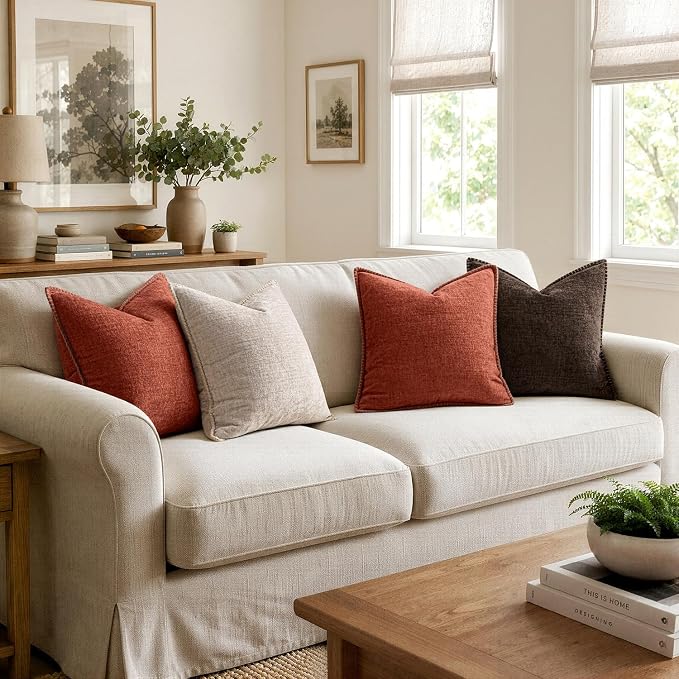 MIULEE Decorative Couch Throw Pillow Covers 20x20 Inch Dark Brown 2 Pack | Farmhouse Pillow Covers with Stitched Edge, Soft Chenille Cushion Cases, for Sofa Bed Living Room Home Decor