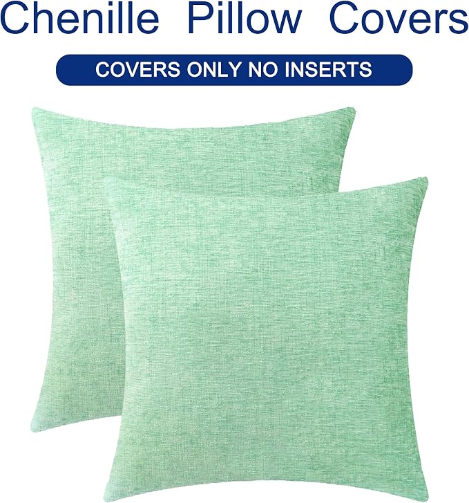 CaliTime Decorative Couch Throw Pillow Covers 24 X 24 Inches Grey Green | Pack of 2, Cozy Chenille Cushion Cases for Sofa Bed Living Room Farmhouse Home