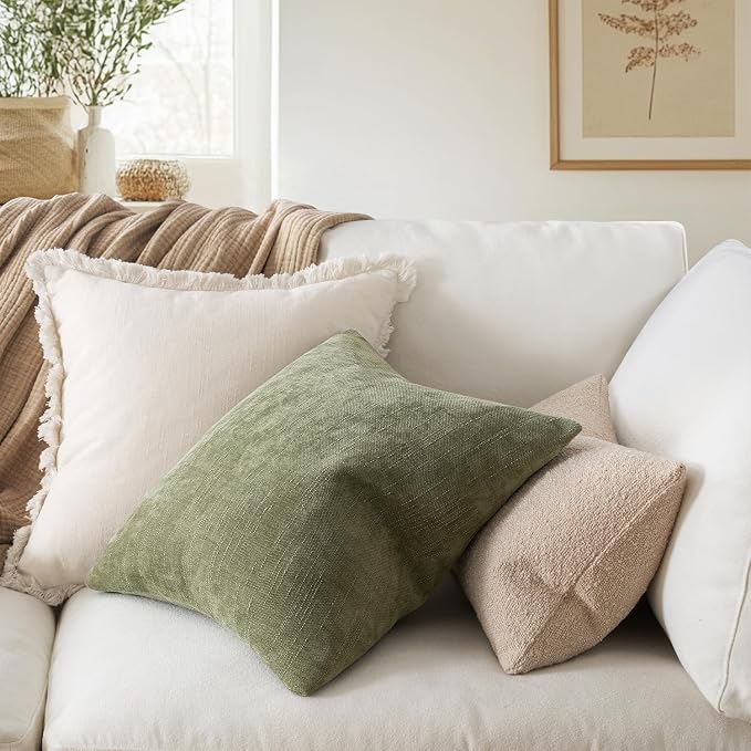 MIULEE Textured Chenille Throw Pillow Covers 20x20 Inch Sage Geen | Pack of 2 Decorative Soft Throw Pillows, Solid Textured Cushion Covers, Modern Home Decor for Couch Sofa Bedroom Living Room