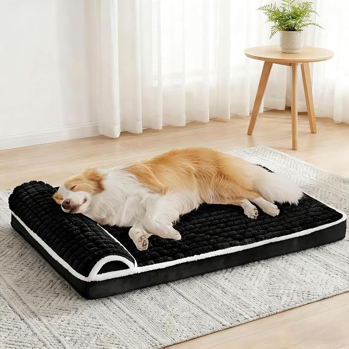 Orthopedic Large Dog Bed Pillow Pet Sofa Bed 56''X40'' Black | Egg-Crate Foam Pet Couch Large Sized Dog, Waterproof Removable Washable Cover,Furry Puppy Crate Mat With Nonskid Bottom