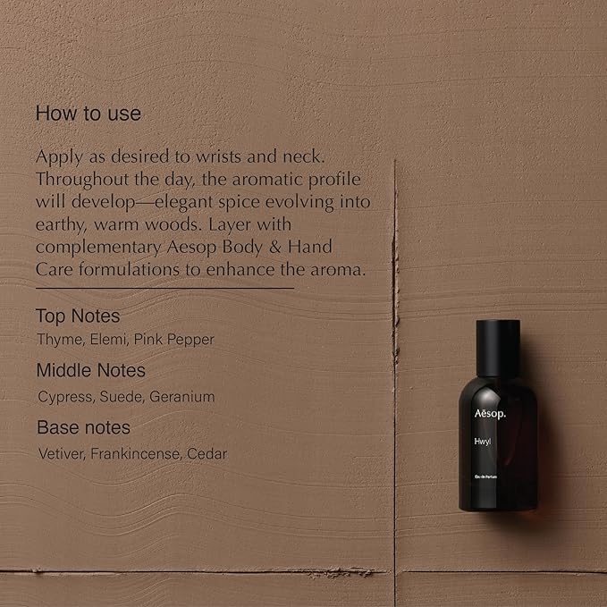 Aesop Hwyl Eau de Parfum | Smoky, Woody, Vetiver Scent | Subtle Spice and Rich Earthy Aroma | Unisex | 1.6 oz
