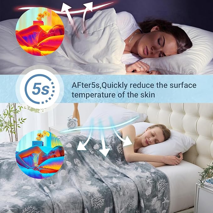 Cooling Blanket Twin Size (60"x80"), Double Sided Ice Cold Blanket for Hot Sleepers, Transfer Heat to Keep Cool, Soft Lightweight for Night Sweats, Bed & Couch, Ocean Design