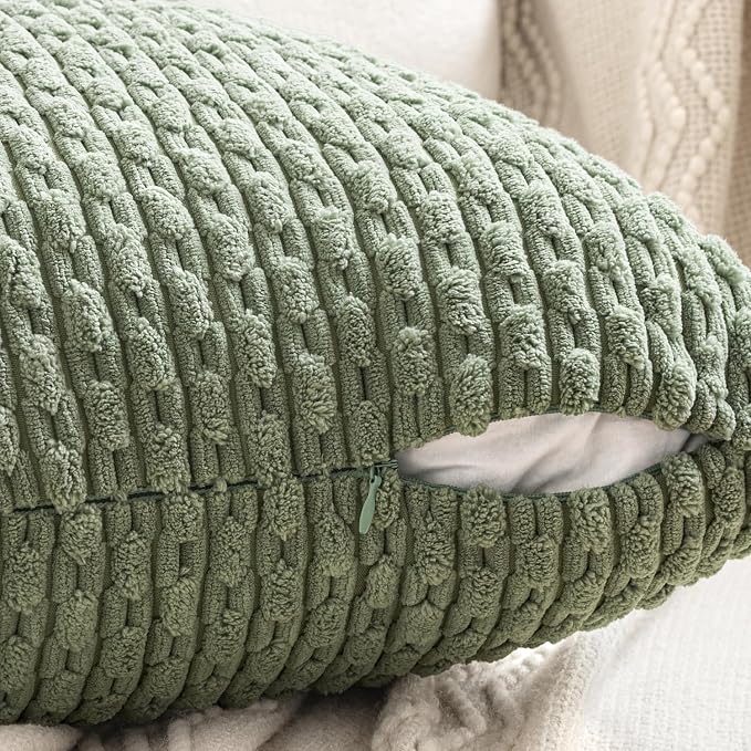 MIULEE Spring Sage Green Decorative Throw Pillow Covers for Couch Sofa Living Room Set of 4 Boho Gradient Cushion Covers Corduroy Rustic Fun Pillowcases Farmhouse Home Decor 18x18 Inch Forest Green