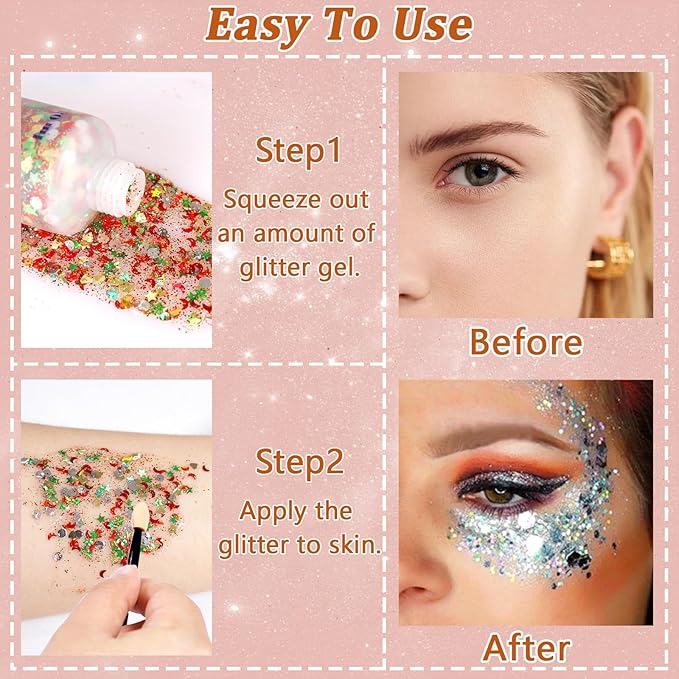 Boko 50ML Body Glitter Gel, Blue Purple Mermaid Chunky Glitter Gel for Face Hair Body Sparkle Makeup, Cosmetic Face Glitter Sequins for Christmas Festival Concert Party Event Rave Accessories