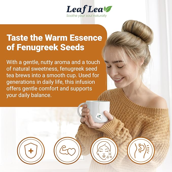 LeafLea Fenugreek Tea Bags, Pure Fenugreek Seed Herbal Infusion, 40 Count | 100% Pure Fenugreek Seeds, Fenogreco Tea, Nutty Maple-Like Flavor, Caffeine-Free, Vegan, Individually Foil-Wrapped