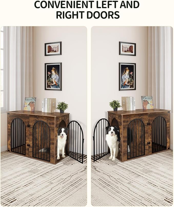 Hzuaneri 44.1'' Dog Crate Furniture,Dog Kennel Indoor for Medium/Large Dogs | Dog Kennel Furniture Wooden Dog Cage Heavy Duty Dog Crate Decorative Pet House End Side Table TV Stand,Rustic Brown DFC83901B