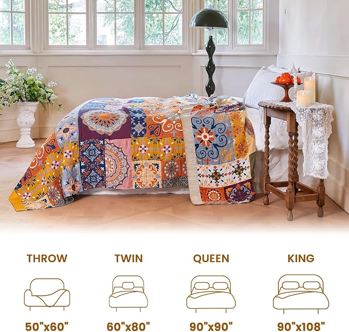 MSGKV Boho Throw Blanket 60"x80" Summer Cotton Roman Blanket for Couch | Muslin Throw, Roman Pattern, Reversible Woven, Twin Size Blanket, Lightweight Comfort, Farmhouse Decor, Machine Washable