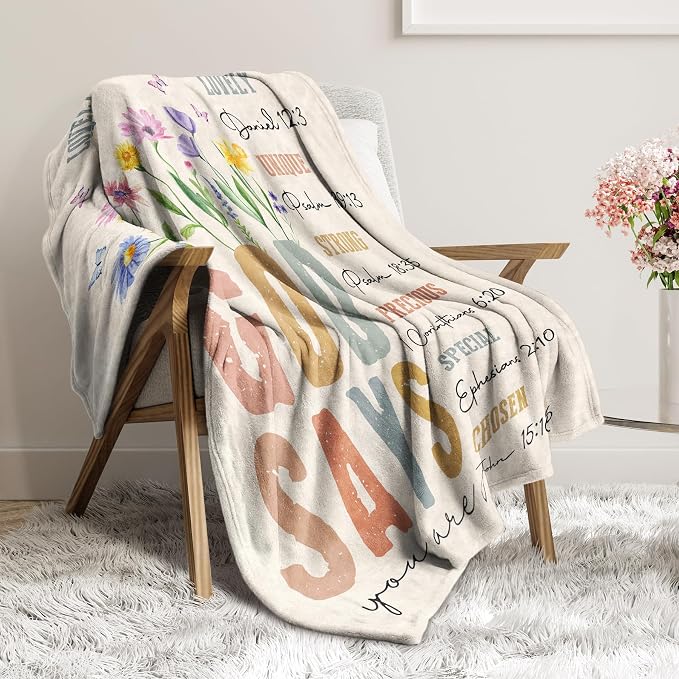 Gifts for Women - Christian Inspirational Floral Blanket | Religious Birthday Gift, Blanket for Mom, Sisters, and Friends, Baptism & Confirmation, Spiritual Gift for Her 80"X 60"