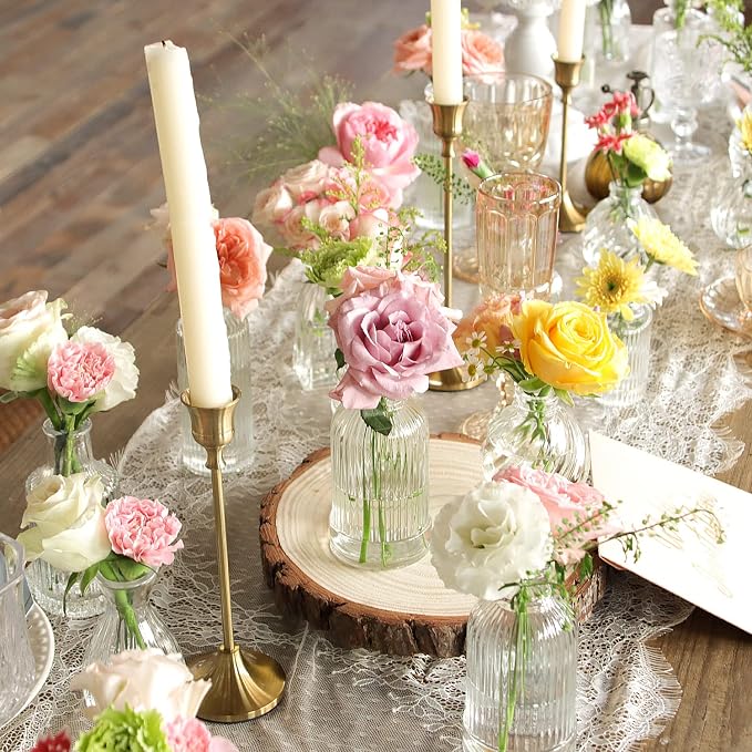 Bud Vases in Bulk 24, Small Glass Vase for Table Centerpieces | Vintage Vases Mini Clear Single Flower Vase Bulk for Wedding Decor Rustic Decorative Christmas Vases Set Home Decorations
