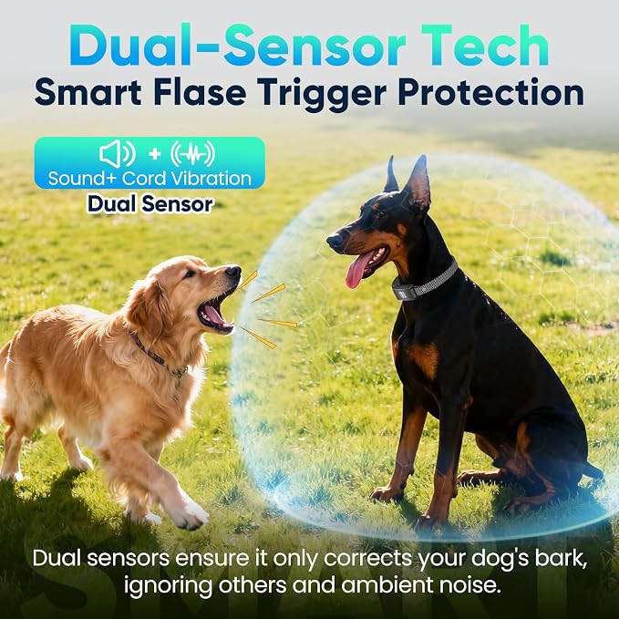 Dog Bark Collar for Large Medium Small Dogs, Effective No-Bark Collar, Smart Barking Collar, Rechargeable Bark Collar with 7 Sensitivity, 3 Modes, IP67 Waterproof, Black+Orange, 2 Pack