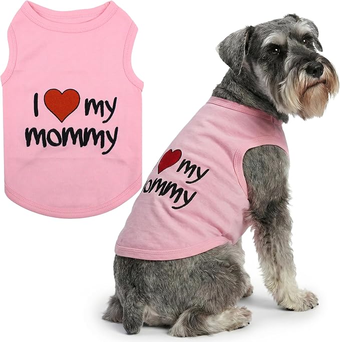 Parisian Pet I Love My Mommy Dog Shirt 100% Cotton Shirts for Large Dogs - Pink Sleeveless Girl Pet Clothes - Lightweight Pet Tshirts - Breathable Puppy Clothes - Stretchy Dog Summer Shirt