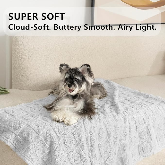 gogobunny Large Pet Blanket for Dogs Cats, Ultra Soft 300GSM Coral Fleece Washable Furniture Protector for Couch Bed Car Seat, Calming Crate Mat Blanket for Large Breeds, Light Grey, 40x50IN