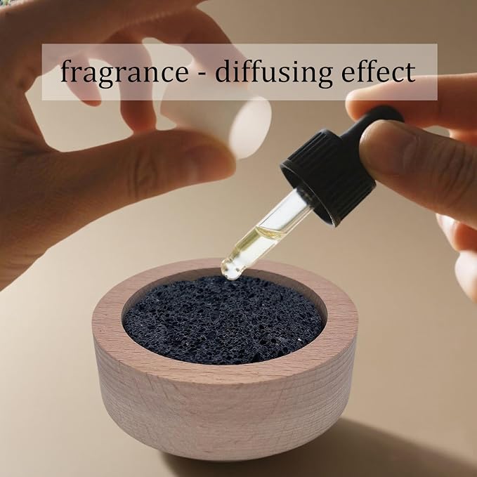 Passive Diffuser Lava Rock Natural Set Essential Oil Aromatherapy Stone for Home, Office, Car & Gifts - Compact Wood Bas (2)