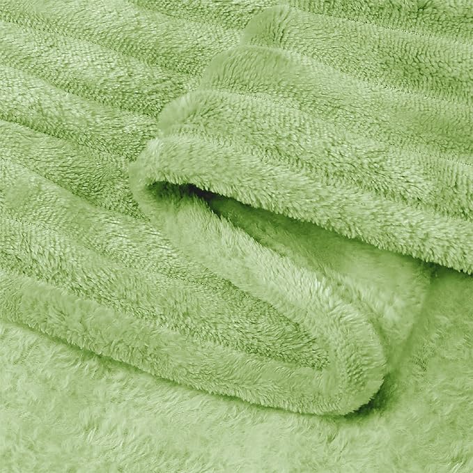 BEDELITE Ribbed Jacquard Green Fleece Twin Blanket for Bed, 60x80 Inch | Soft Warm Decorative Fluffy Blanket, Cozy Plush Lightweight Fuzzy Throw Blanket for Couch Sofa Room Decor, Gift for Women