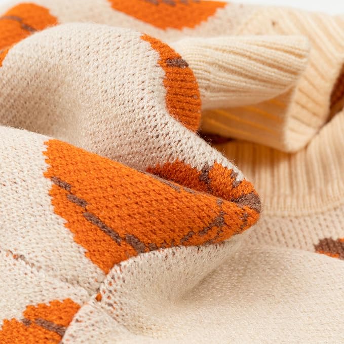 Fitwarm Pumpkin Dog Sweater, Thanksgiving Outfit for Small Dogs Boy Girl, Pet Outfit, Orange, Beige, Medium